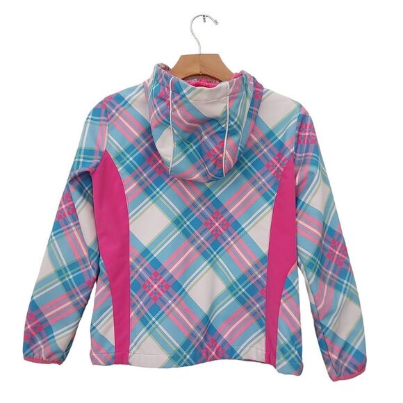 Snozu Hooded Jacket Girls Medium 10/12 Pink Blue Fleece Inside Full Zip Winter - Picture 6 of 11